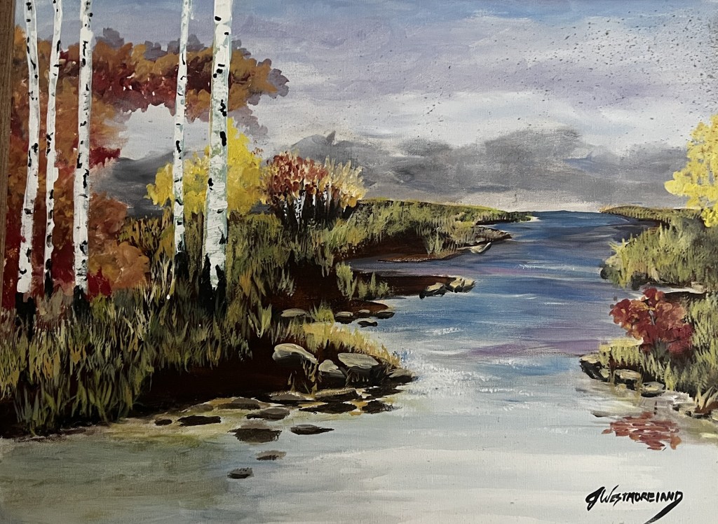 Autumn aspen river painting by Jeannette Westmoreland