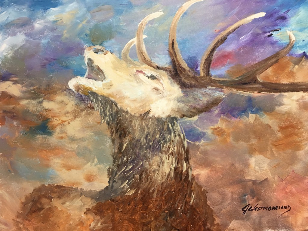 Bugling elk painting by Jeannette Westmoreland