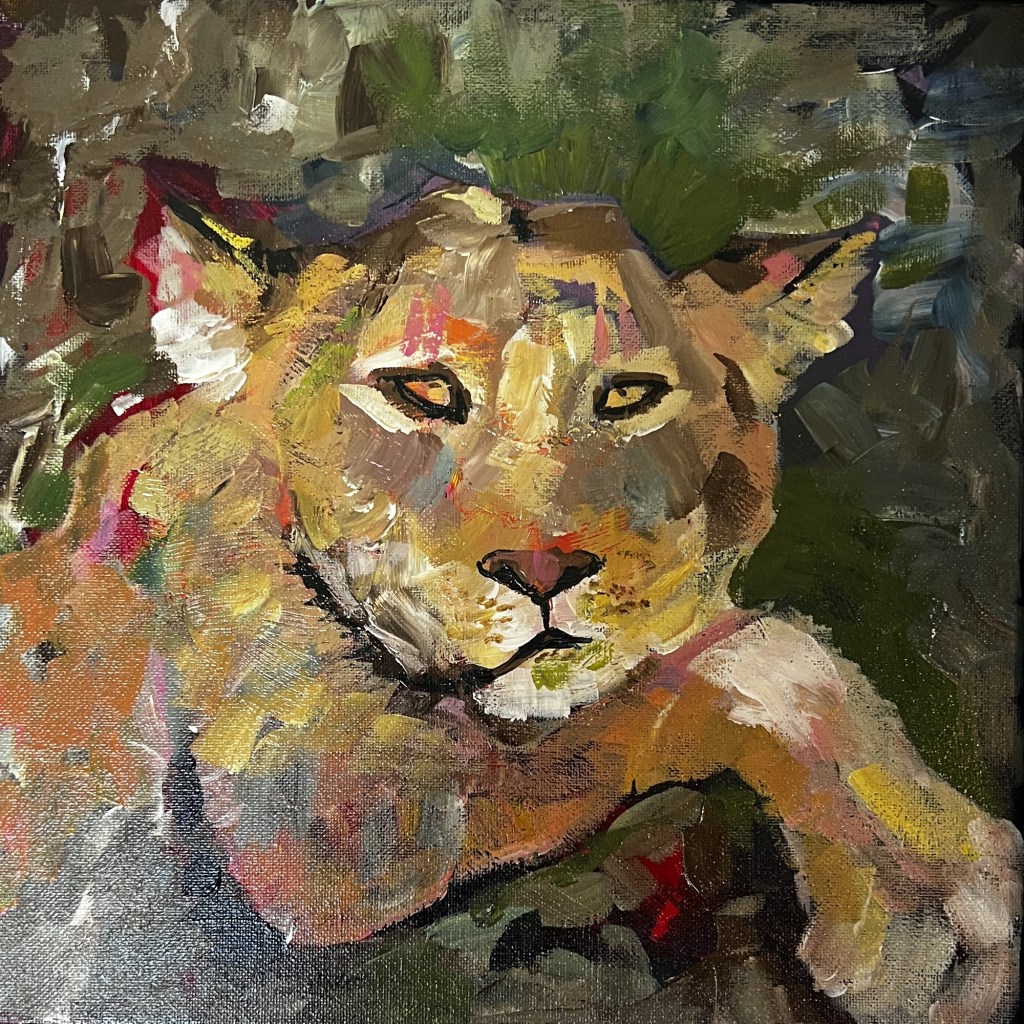 Pebbles, lioness painting by Jeannette Westmoreland