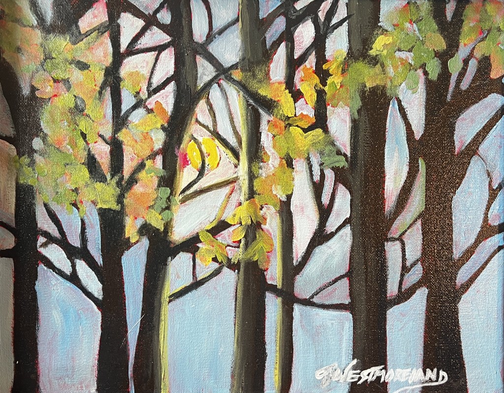 Sunlit trees painting by Jeannette Westmoreland